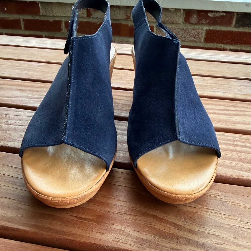 Mila Paoli Navy Blue Leather Suede Slingback Wedge Sandals Made in Italy 8.5 - Picture 2 of 10